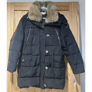 Michael Kors Women's Faux Fur Trim Hooded Quilted Puffer Down Coat XXL Black NWT